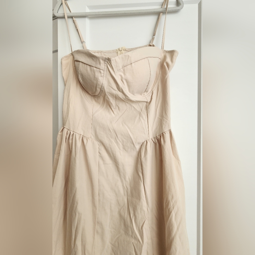 Women's Nude Cream Midi Dress with Spaghetti Straps - Picture 5 of 6
